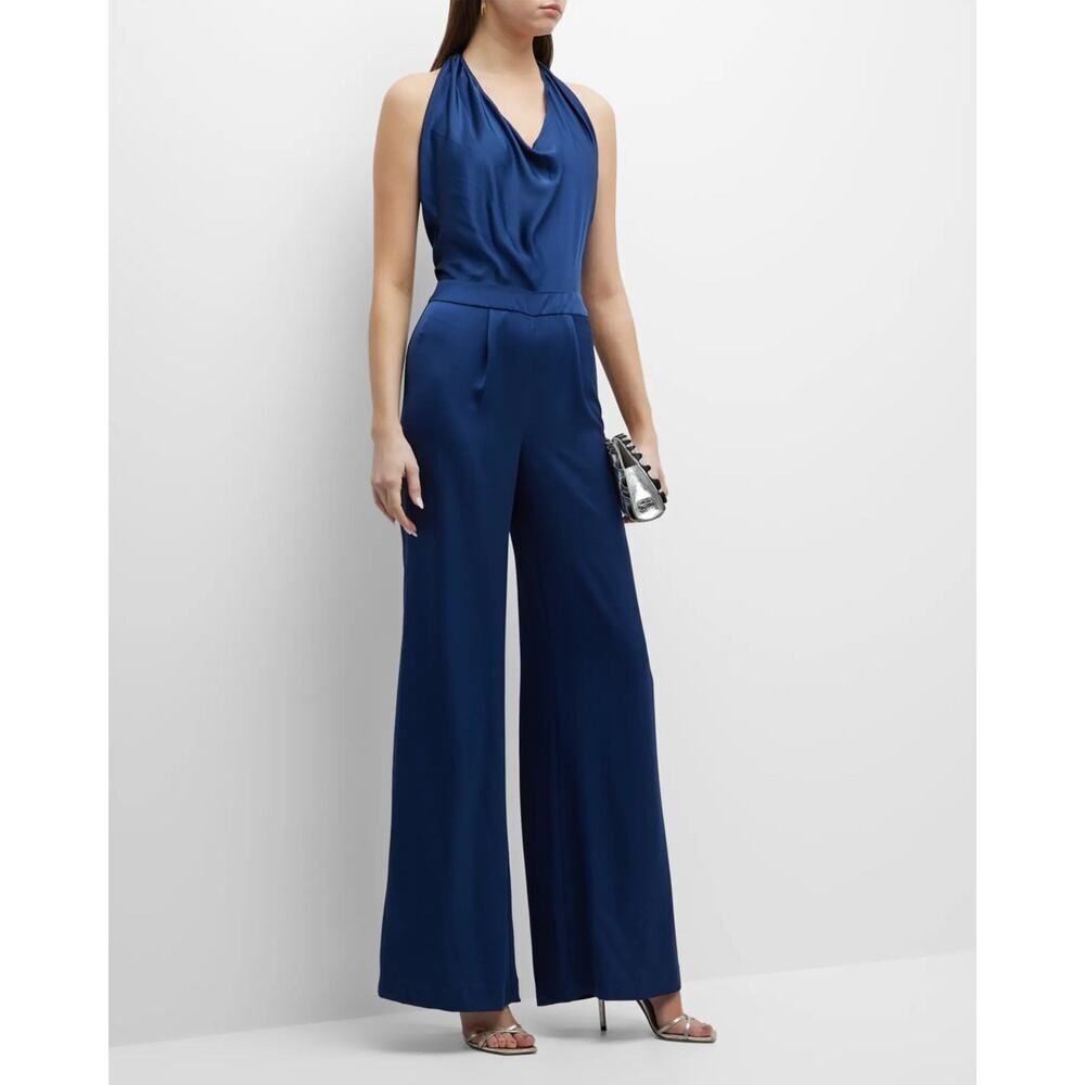 Ramy Brook Jumpsuit Womens 6 Navy Satin Halter Harriet Wide Leg Evening Career - Picture 10 of 13